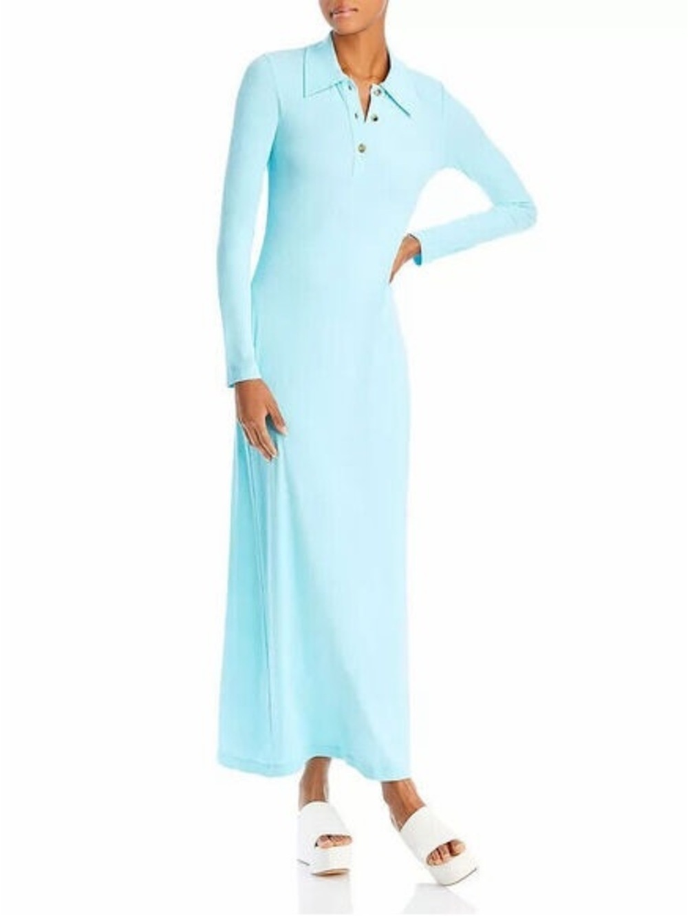 Rosetta Getty Aqua Blue Long Sleeve Polo Maxi Dress, Size XS, NWT, Retail $775